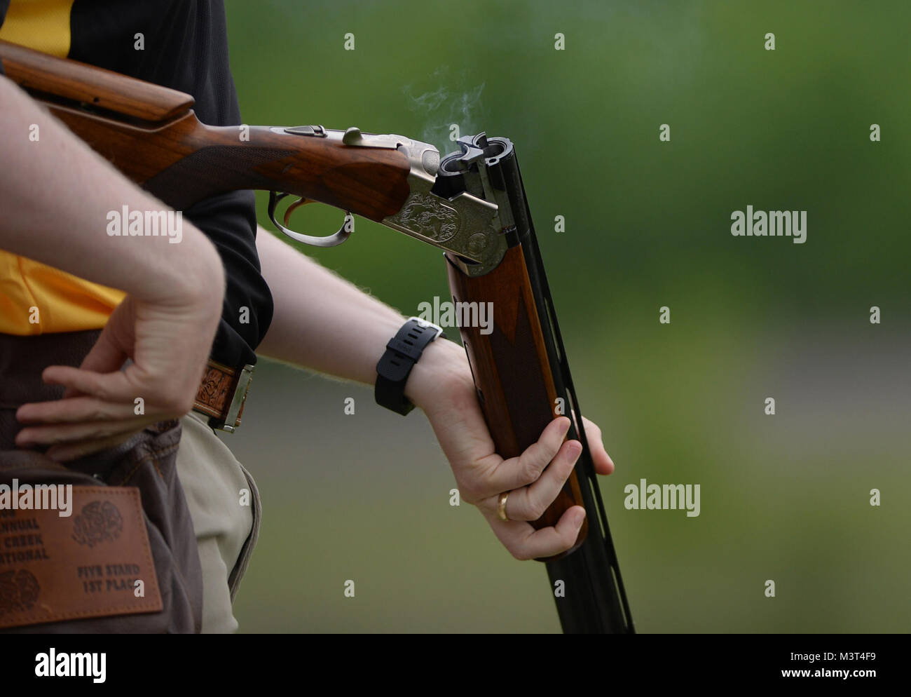 Army Skeet Team member, Capt. Jake Stewart, reloads during the 2016