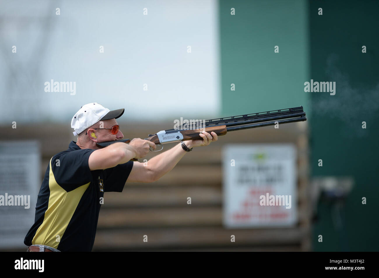 Army Skeet Team member, LtCol. Matt Hamilton shoots skeet during the