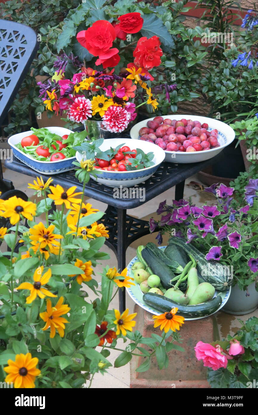 A bountiful harvest of fruit, flowers and vegetables from the garden