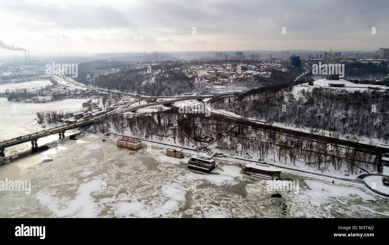 erial view of a turbine road interchange in Kiev. Stock Photo