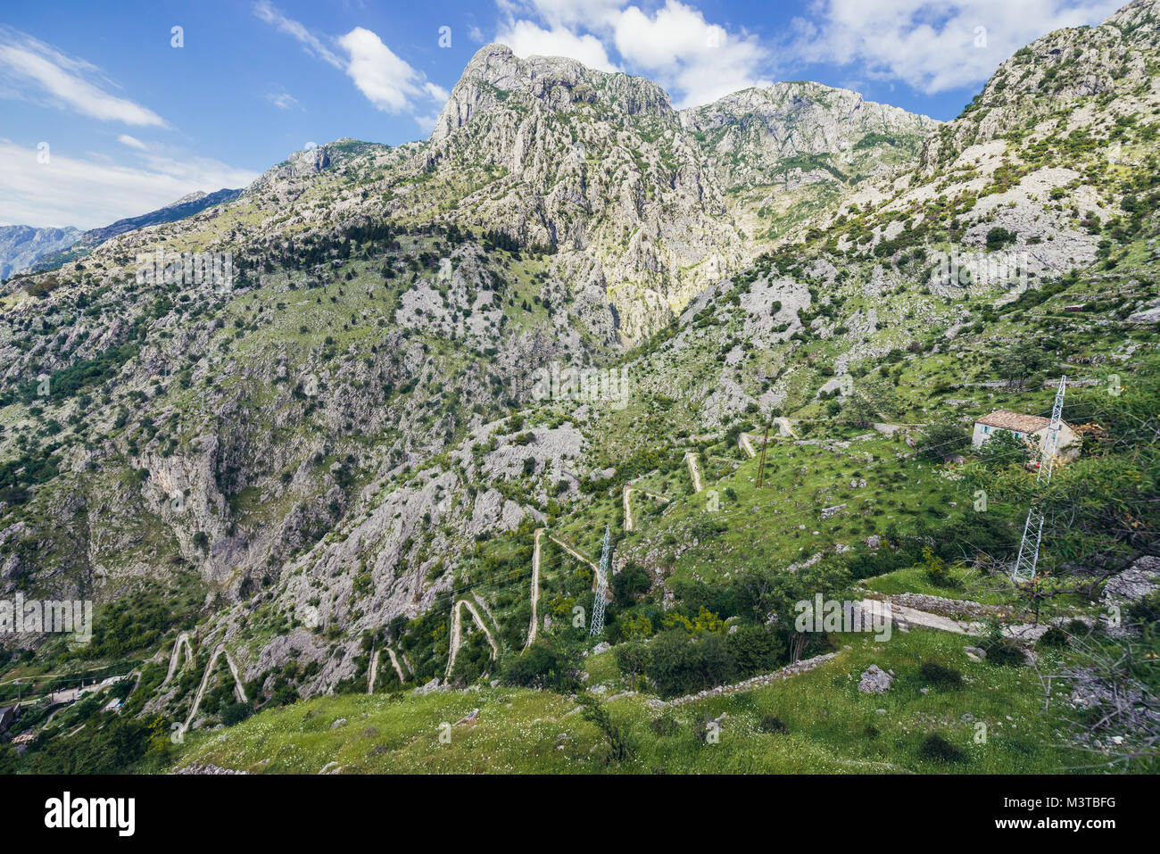 Zigzag footpath from Kotor coastal city, located in Bay of Kotor throug mountain to Zanjev Do village in Montenegro Stock Photo