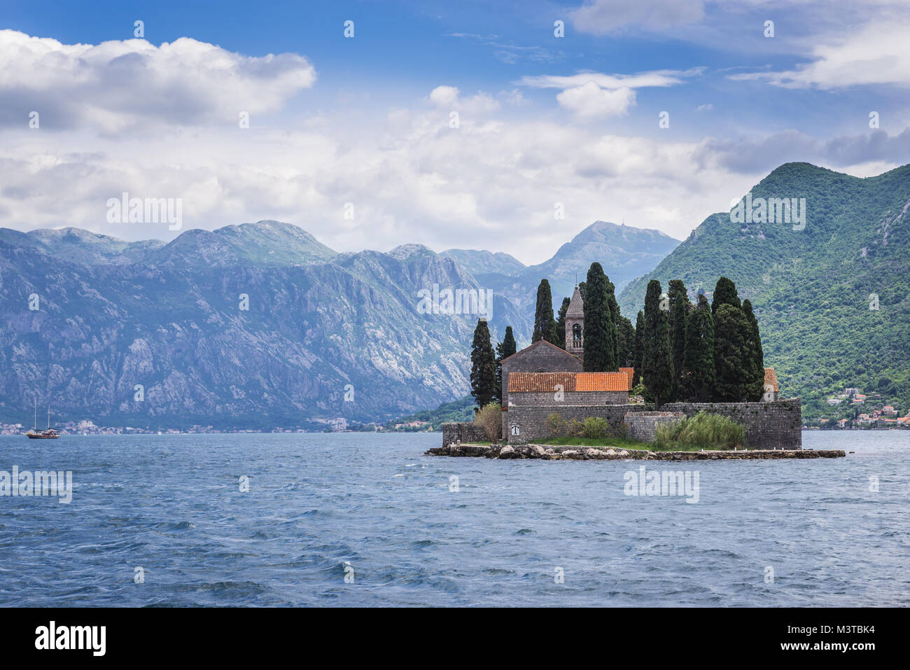 Island of Saint George , one of the two islets of the coast of Perast town in the Bay of Kotor, Montenegro Stock Photo