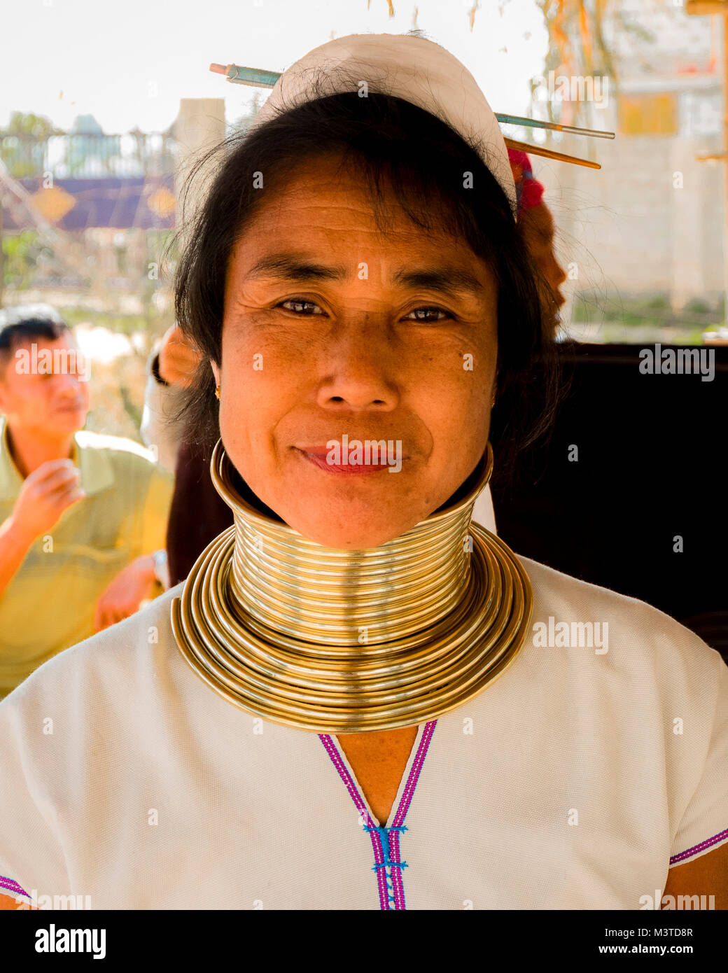 Portrait of Kayan woman in village in Loikaw Myanmar Stock Photo