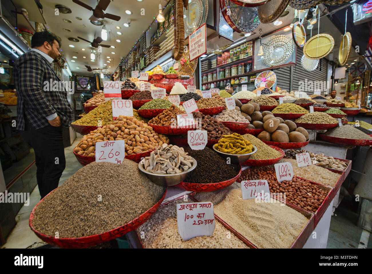 Nuts and dried fruit for sale in the Khari Baoli Spice Market, Old