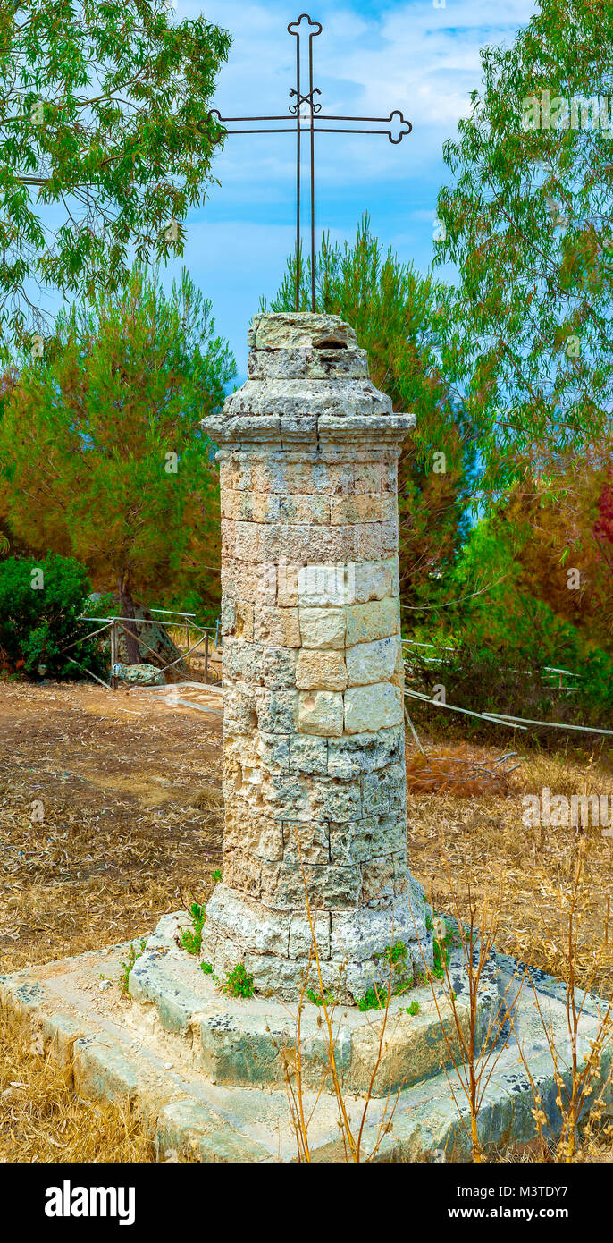 Large masonry cross at Sanctuary of Santa Maria di Leuca. Puglia. Italy. Stock Photo