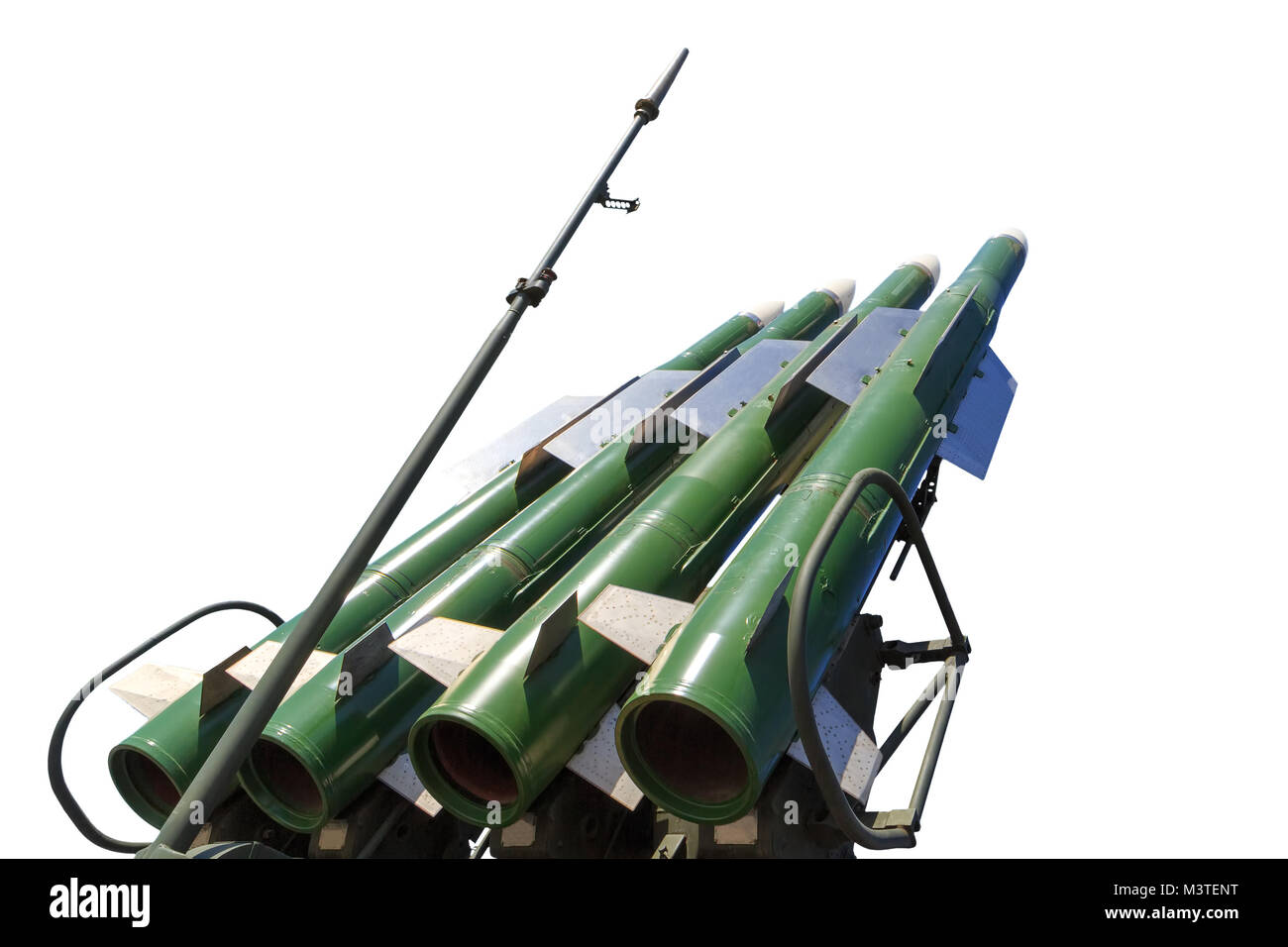 Launcher of the self-propelled system Buk M2 with four missiles isolated on the white background Stock Photo