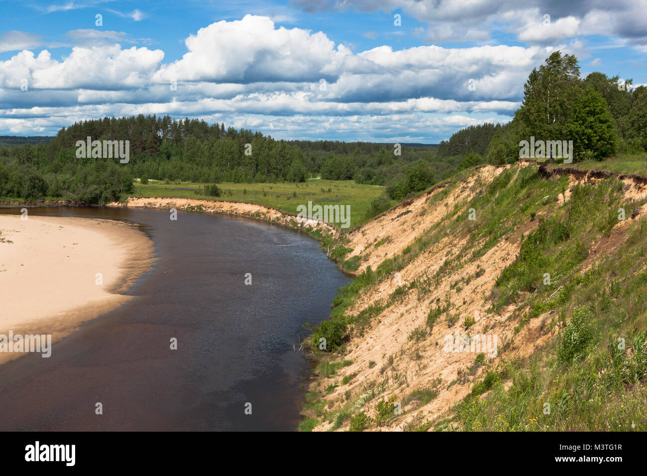 Steep bank rivers Vaga. River View near the village Undercity, Velsky district, Arkhangelsk region, Russia Stock Photo