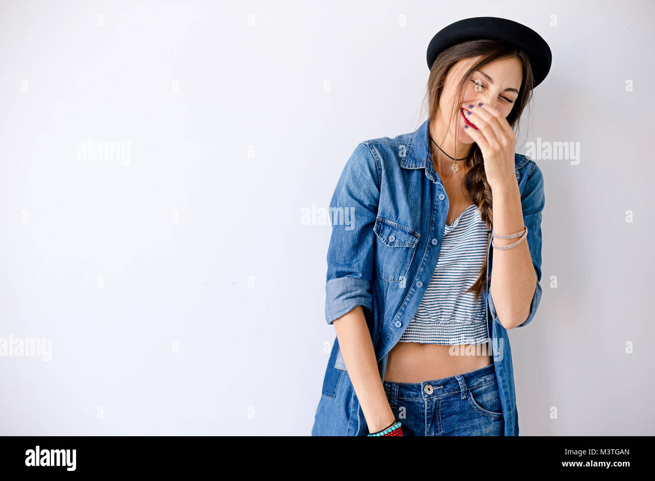 Girl With Short Hair In Hat Stock Photos Girl With Short Hair In
