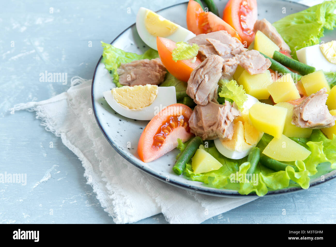 Nicoise Salad with Tuna, Eggs, Potatoes, Green Beans and Tomatoes
