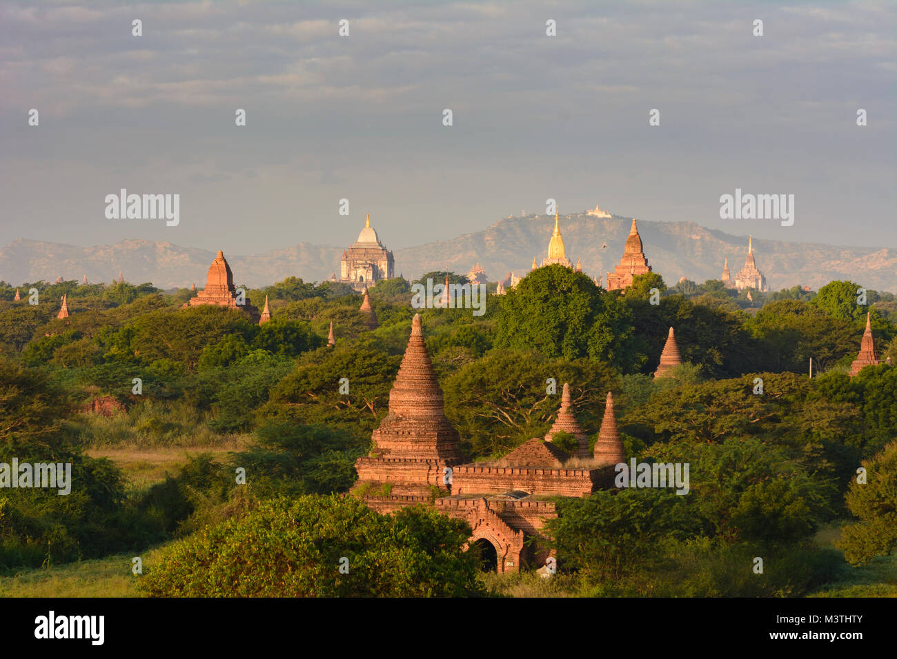 Bagan: Thatbyinnyu Temple, Ananda Temple, temples in Old Bagan, stupa Tan Kyi Paya atop mountain, , Mandalay Region, Myanmar (Burma) Stock Photo