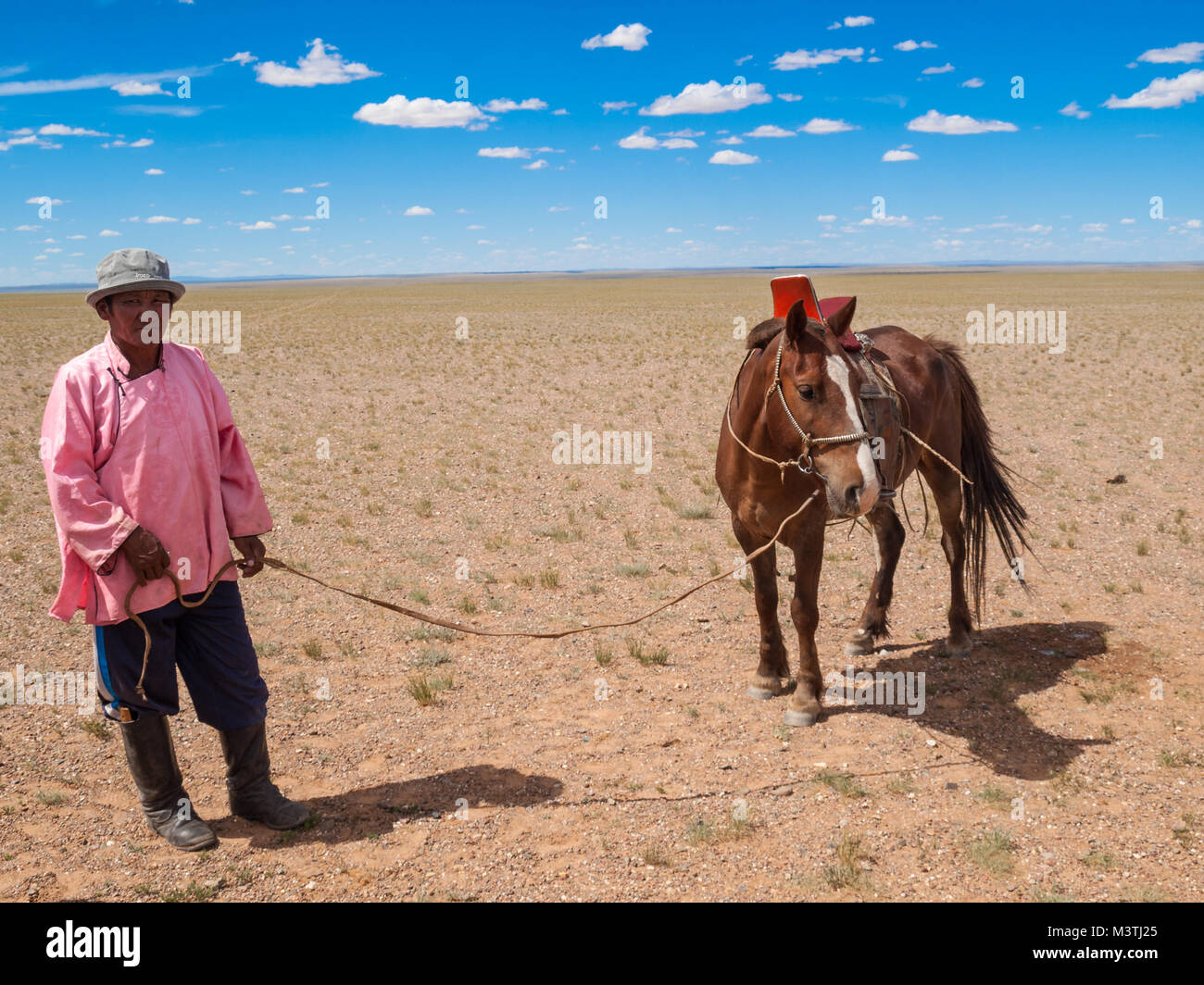 Mongolian man and horse Stock Photo