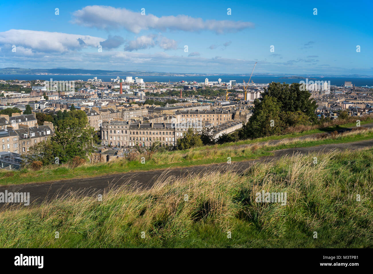 Looking from Calton Hill to river Forth estuary,  Edinburgh, Scotland, UK. Stock Photo