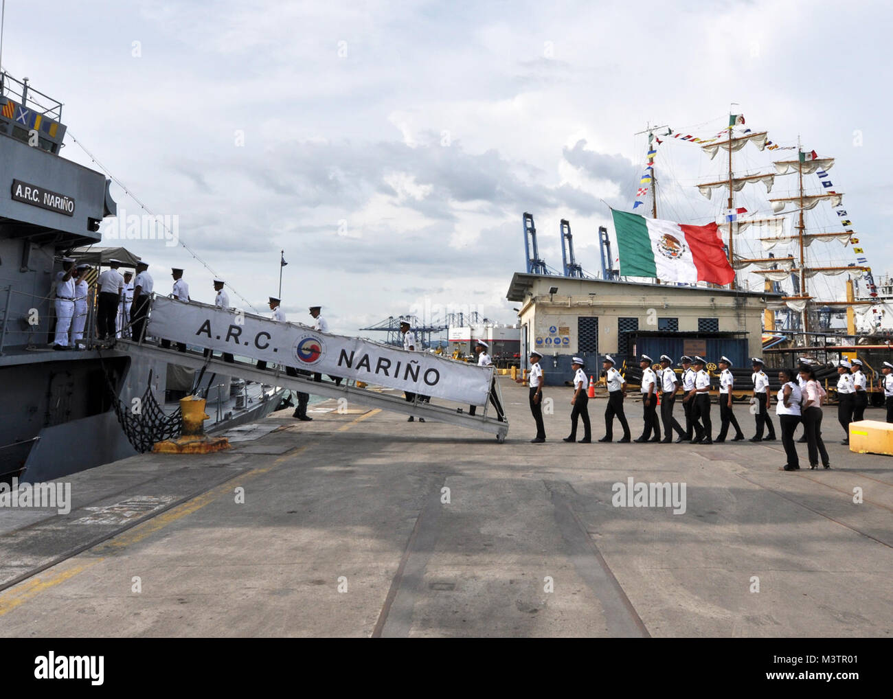 PANAMA CITY, Panama (Sept. 20, 2016) – Students from the Instituto Profesional y Técnico de La Chorrera take a tour on Colombian ship ARC Nariño (CM-55). Nariño is taking part in UNITAS 2016. UNITAS is an annual multi-national exercise that focuses on strengthening our existing regional partnerships and encourages establishing new relationships through the exchange of maritime mission-focused knowledge and expertise throughout the exercise. (U.S. Navy Photo by Cmdr. Erik Reynolds/RELEASED) 160920-N-PI800-0210 by U.S. Naval Forces Southern Command  U.S. 4th Fleet Stock Photo