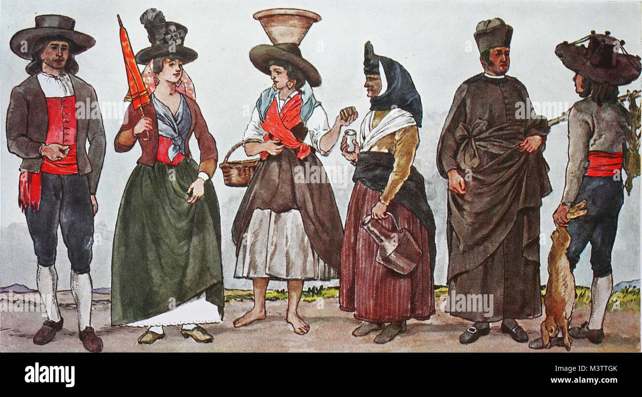 Fashion Clothes In Portugal Around 1820 A Countryman A Wealthy Provincial Woman A Street 0612