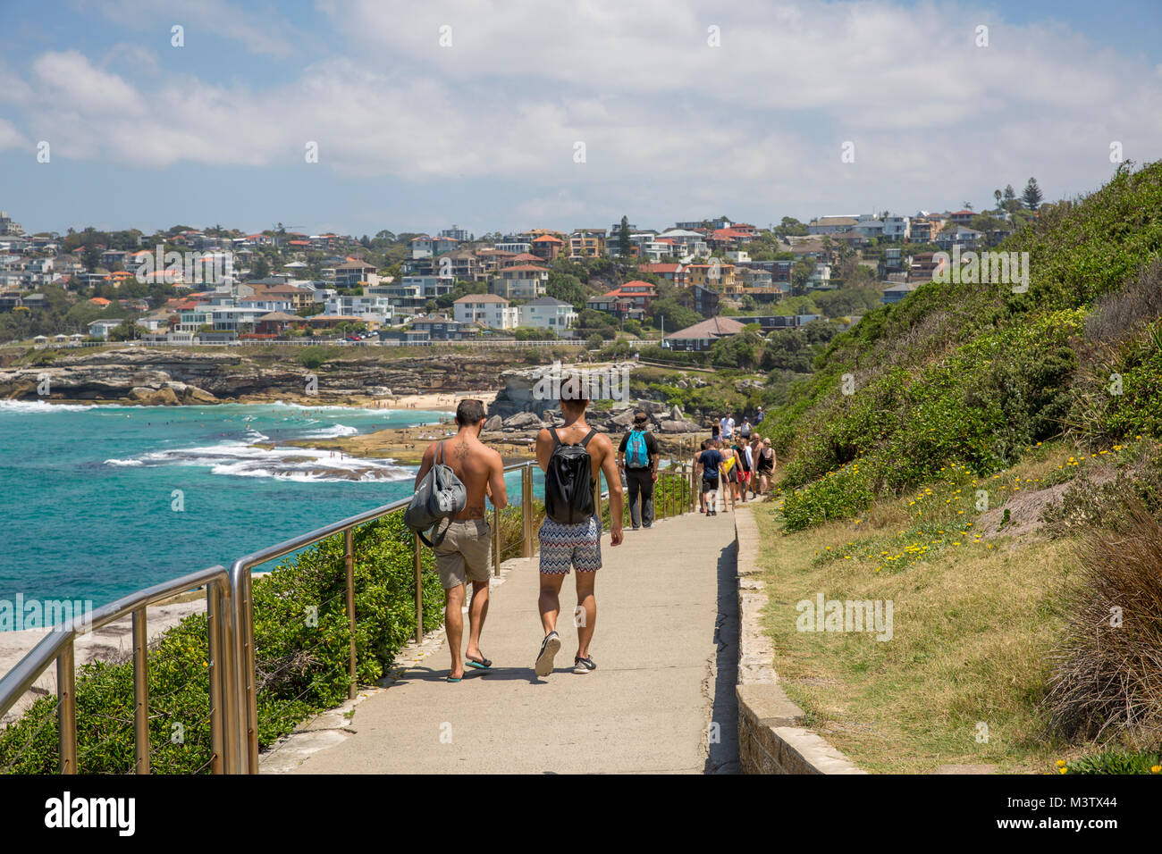 People walking the coastal path between Bondi beach and Bronte beach in Sydney eastern suburbs, New South Wales,Australia Stock Photo