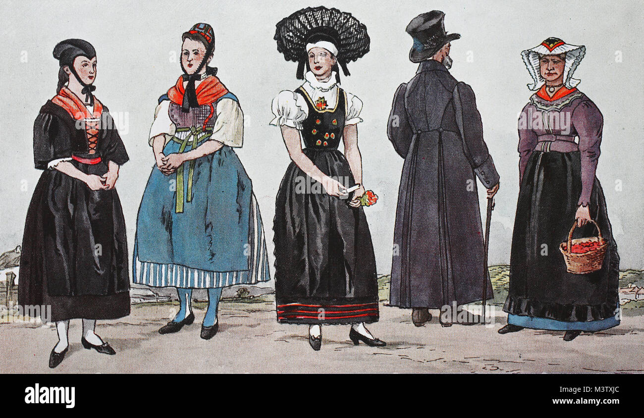 Fashion, clothes in Germany, costumes from Silesia, about 19th century ...