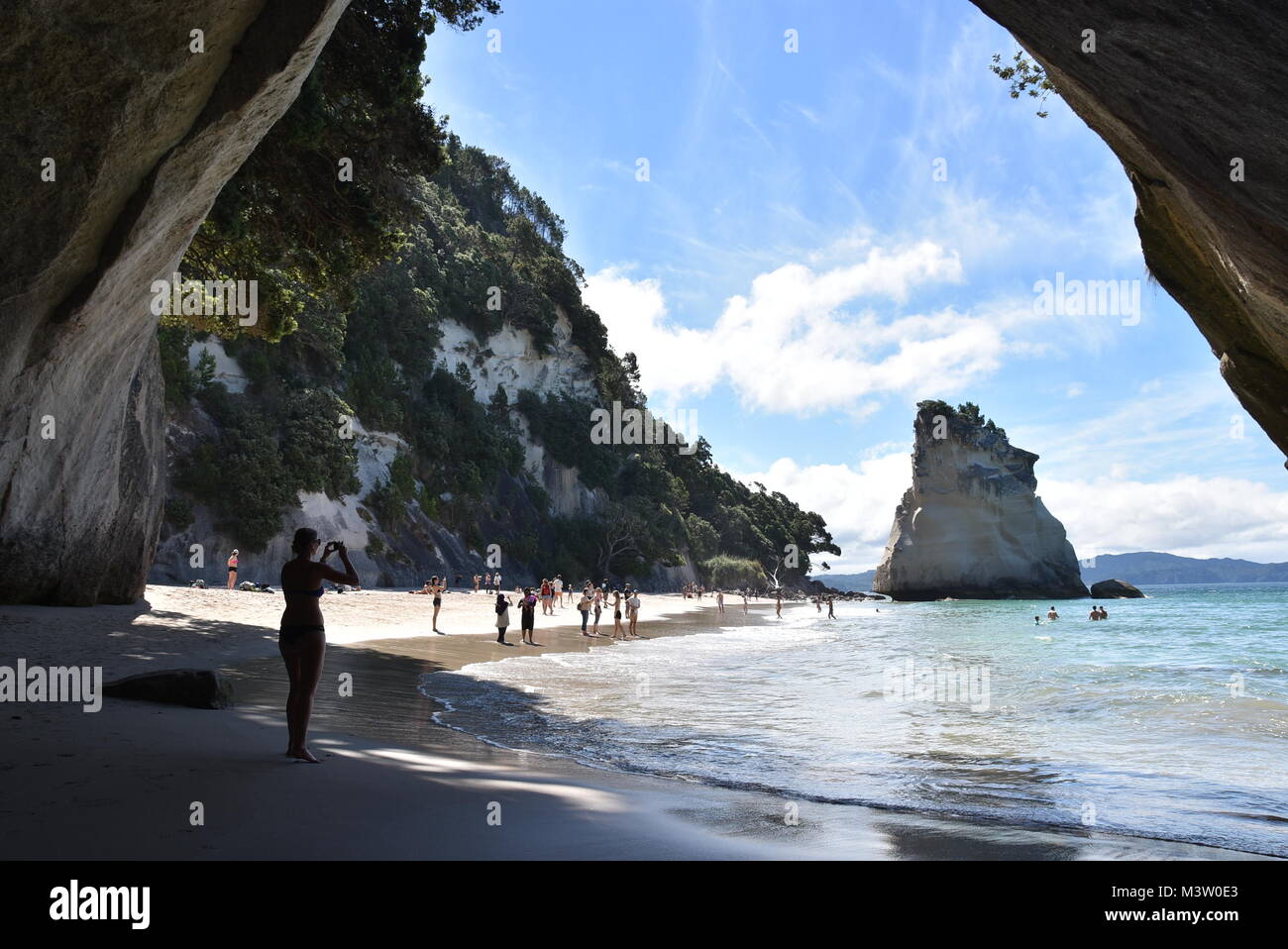 Walk through the cave at Cathedral Cove and you'll find the finest beach in New Zealand. Stock Photo