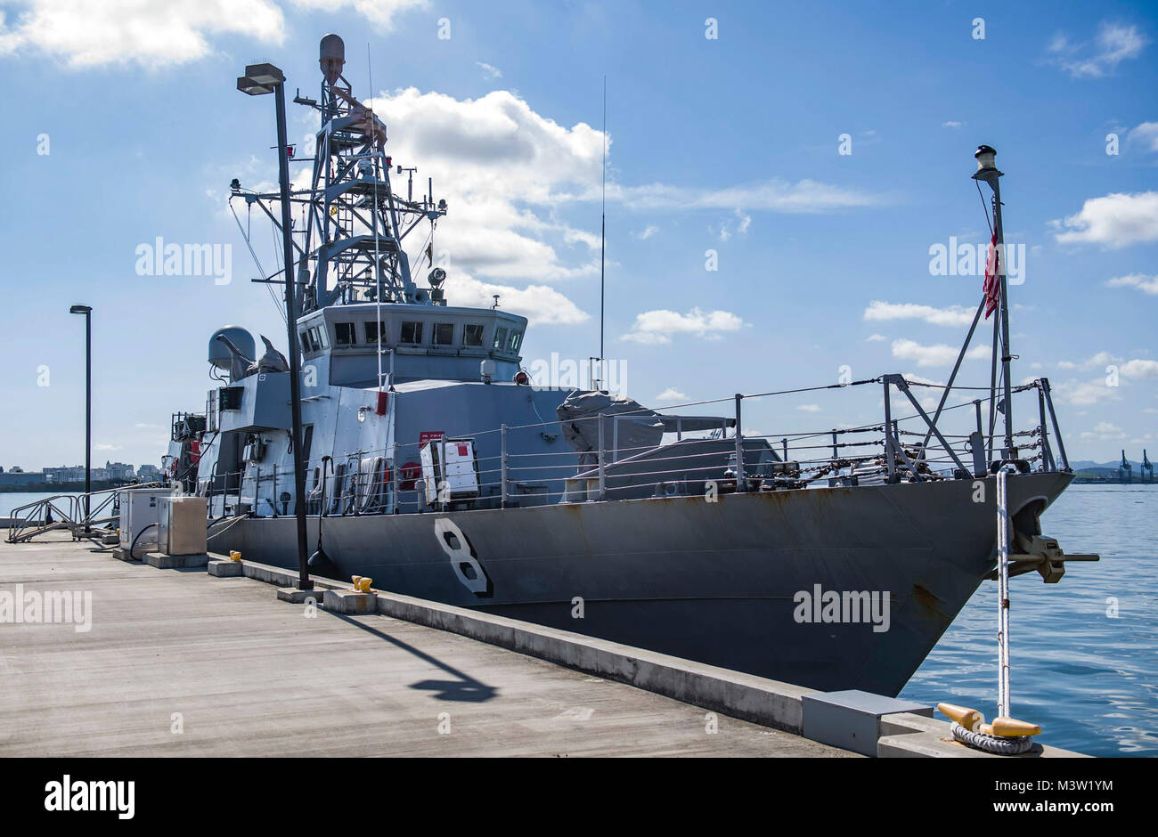 170414-N-EO381-002  SAN JUAN, Puerto Rico (April 17, 2017) - The Cyclone-class patrol coastal ship USS Zephyr (PC 8) is docked at U.S. Coast Guard station San Juan. Zephyr is currently underway in support of Operation Martillo, a joint operation with the U.S. Coast Guard and partner nations, within the 4th Fleet area of responsibility. (U.S. Navy photo by Mass Commuication Specialist 3rd Class Casey J. Hopkins/Released) 170414-N-EO381-002 by ussouthcom Stock Photo