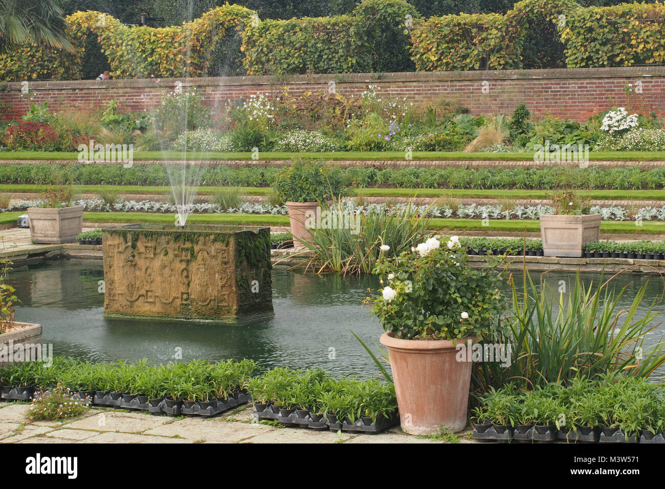 The walled, terraced, sunken garden at Kensington Palace, London Stock Photo