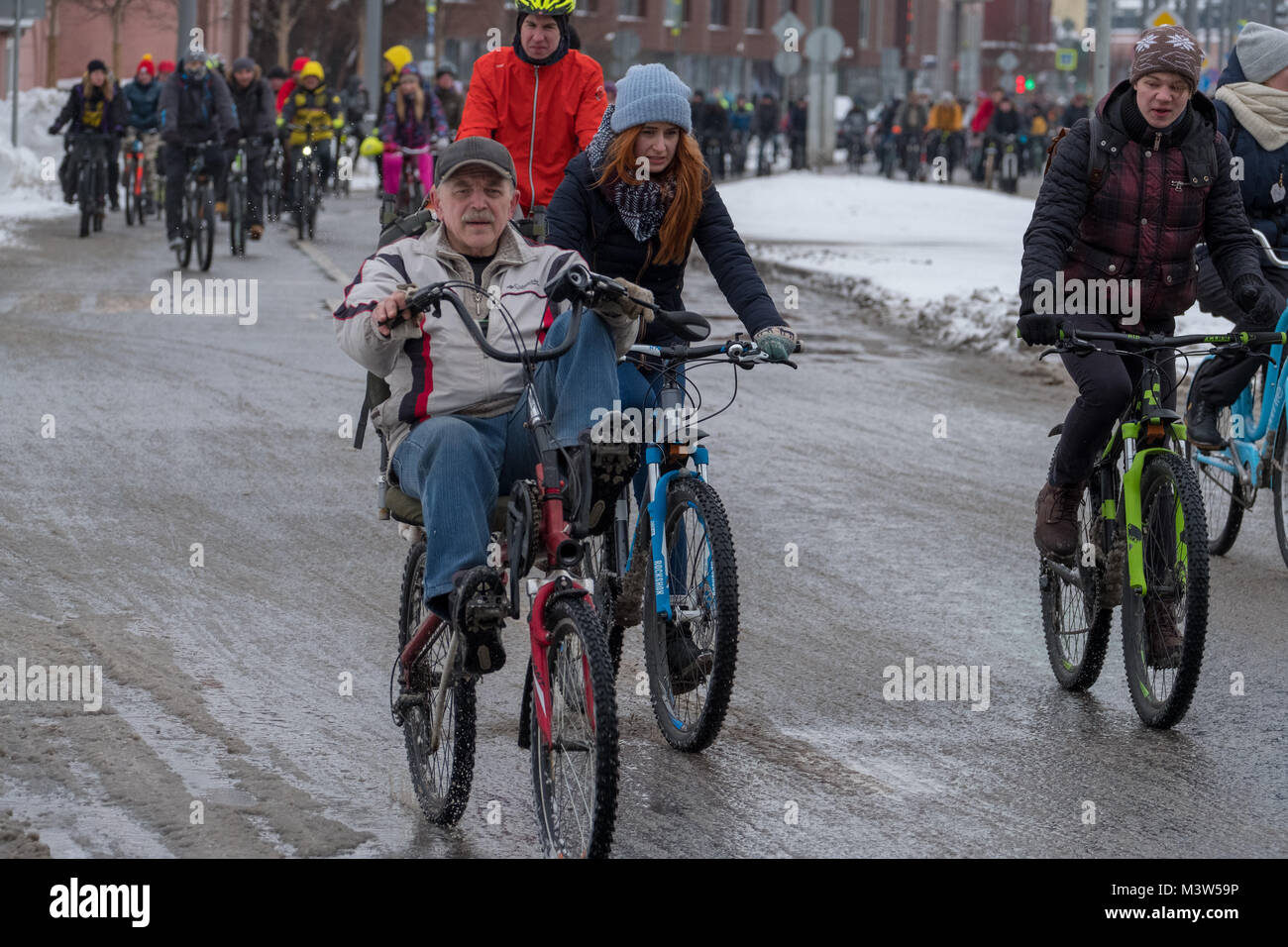 Many cyclists participate in winter bicycle parade around the city ...