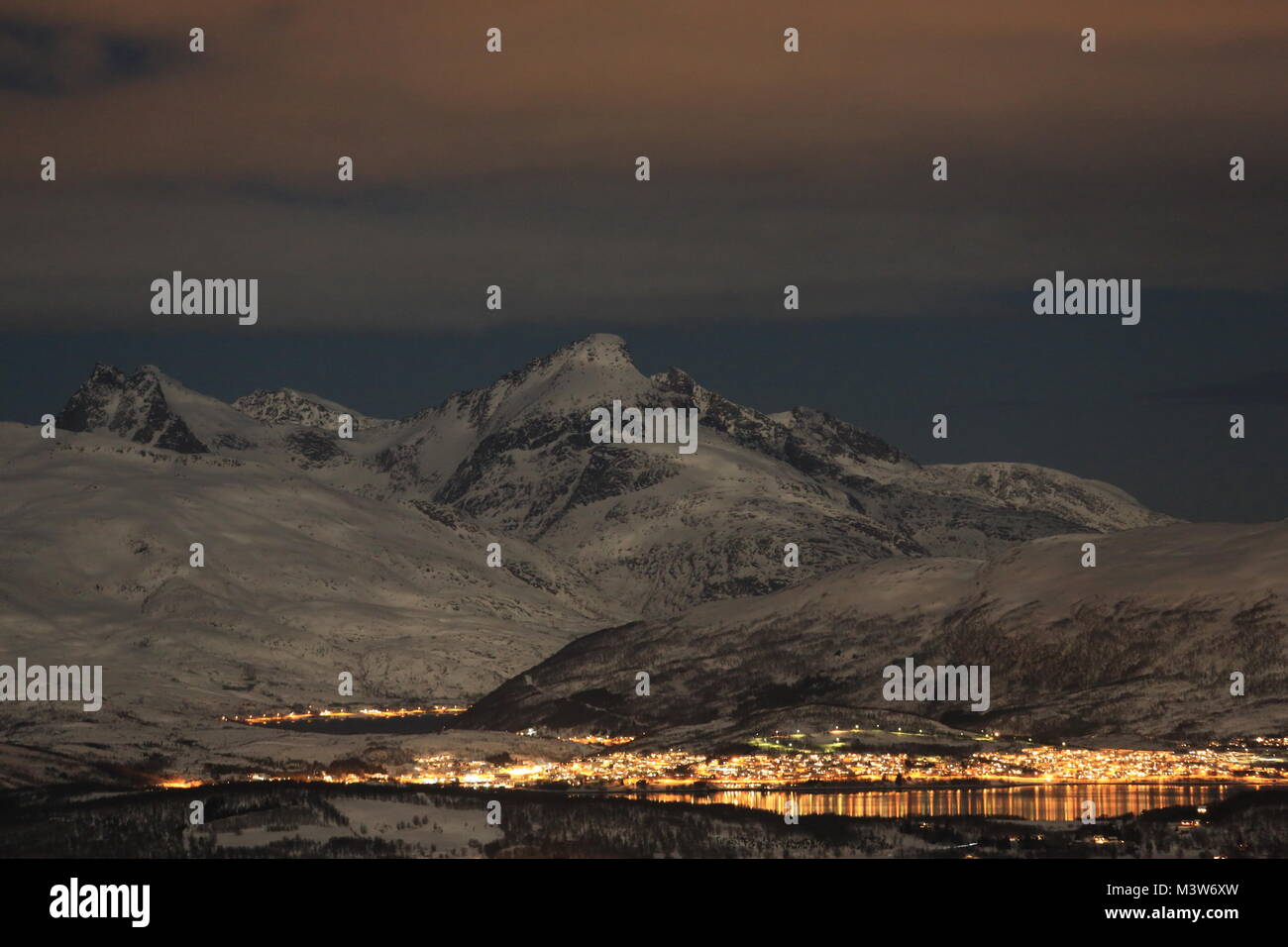 Mountains Around Tromsø Lit By The Super Moon, Night Photography Stock Photo