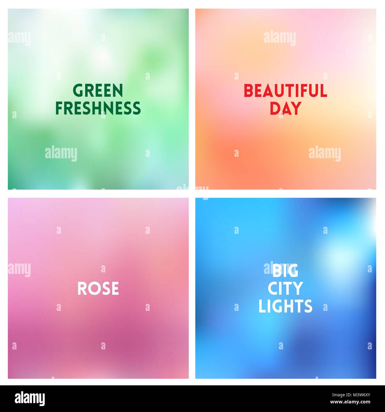 Abstract vector sunset blurred background set. Square blurred background - sky clouds colors With love quotes Stock Vector