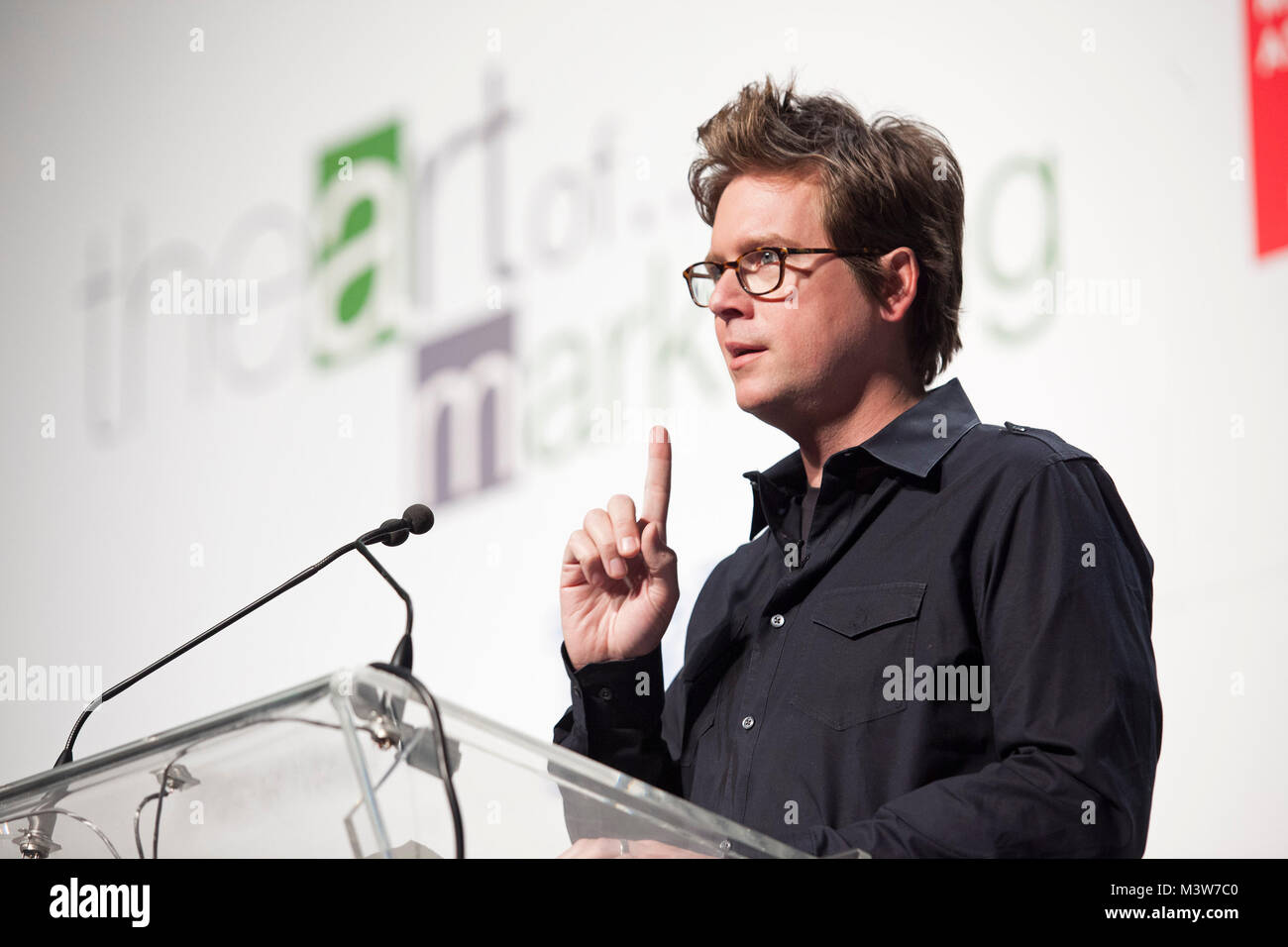Co-founder and Creative Director of Twitter Inc Biz Stone speaks at the Art of Marketing conference in Toronto, Ontario, Canada on Wednesday, June 05, 2013. The conference hosted speakers and vendors geared towards the new age of marketing. Stock Photo