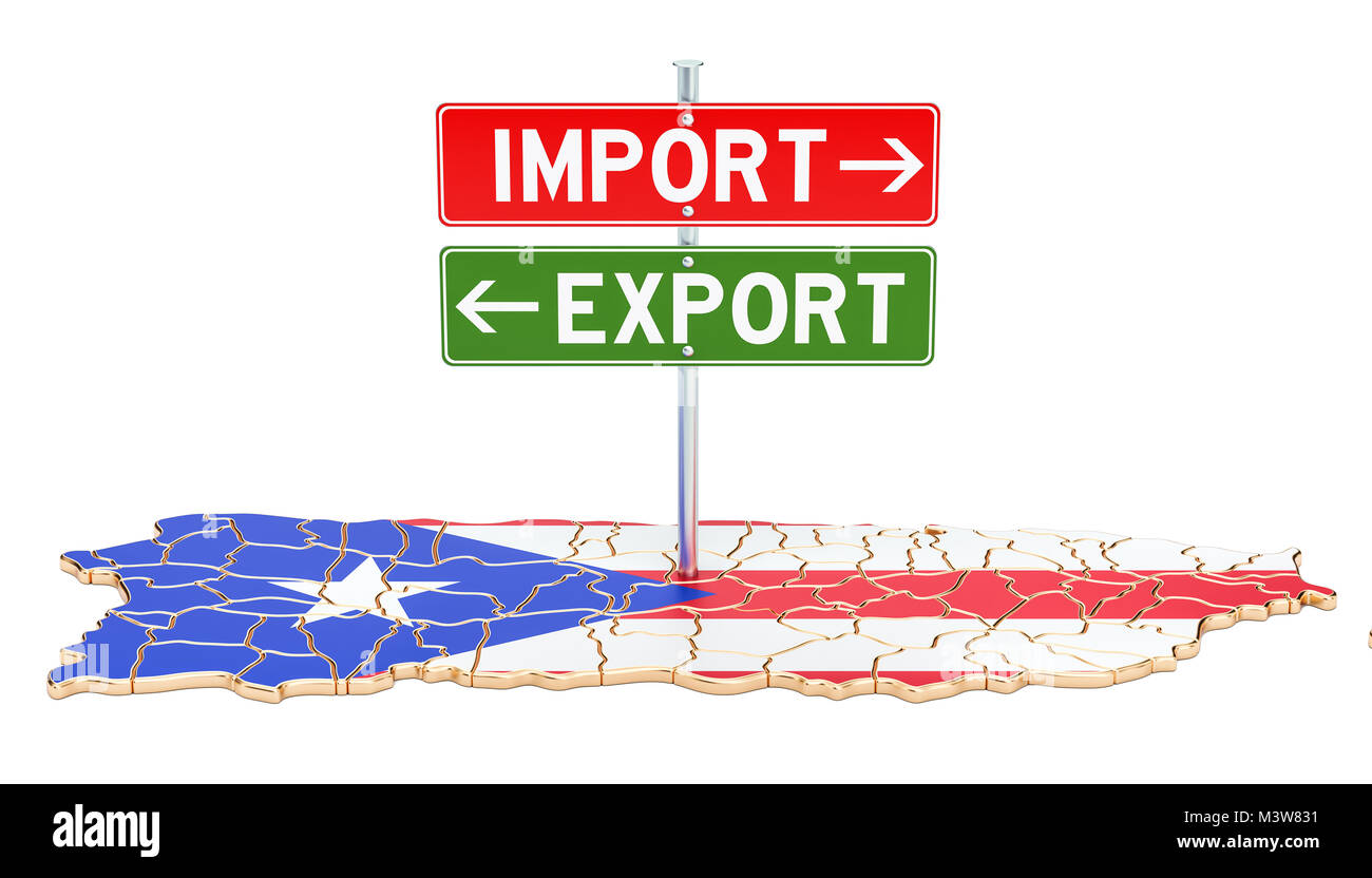 Import and export in Puerto Rico concept, 3D rendering isolated on