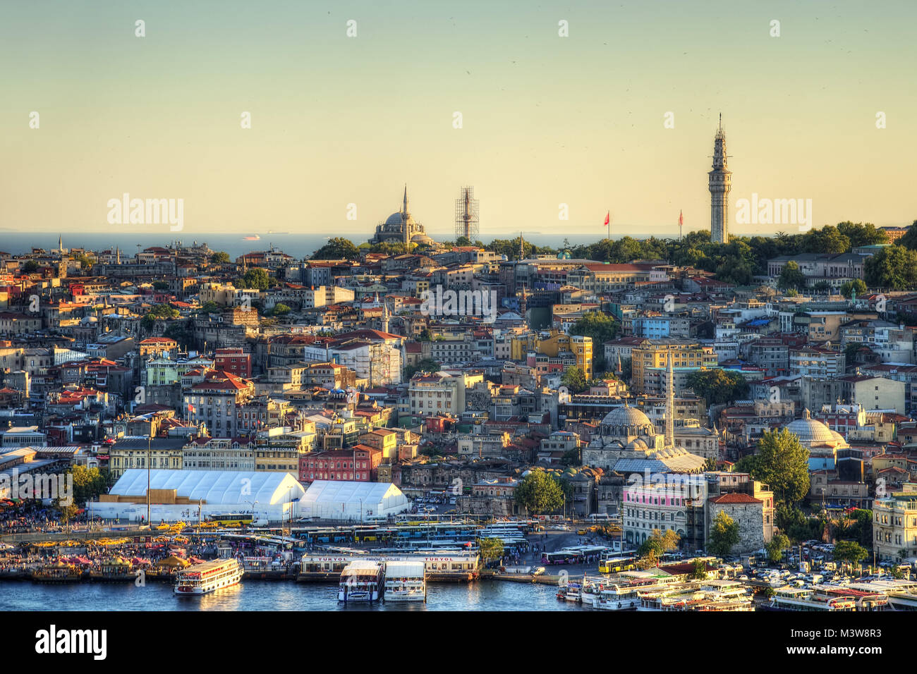 Istanbul Aerial with Blue Mosque and Hagia Sophia taken in 2015 Stock Photo