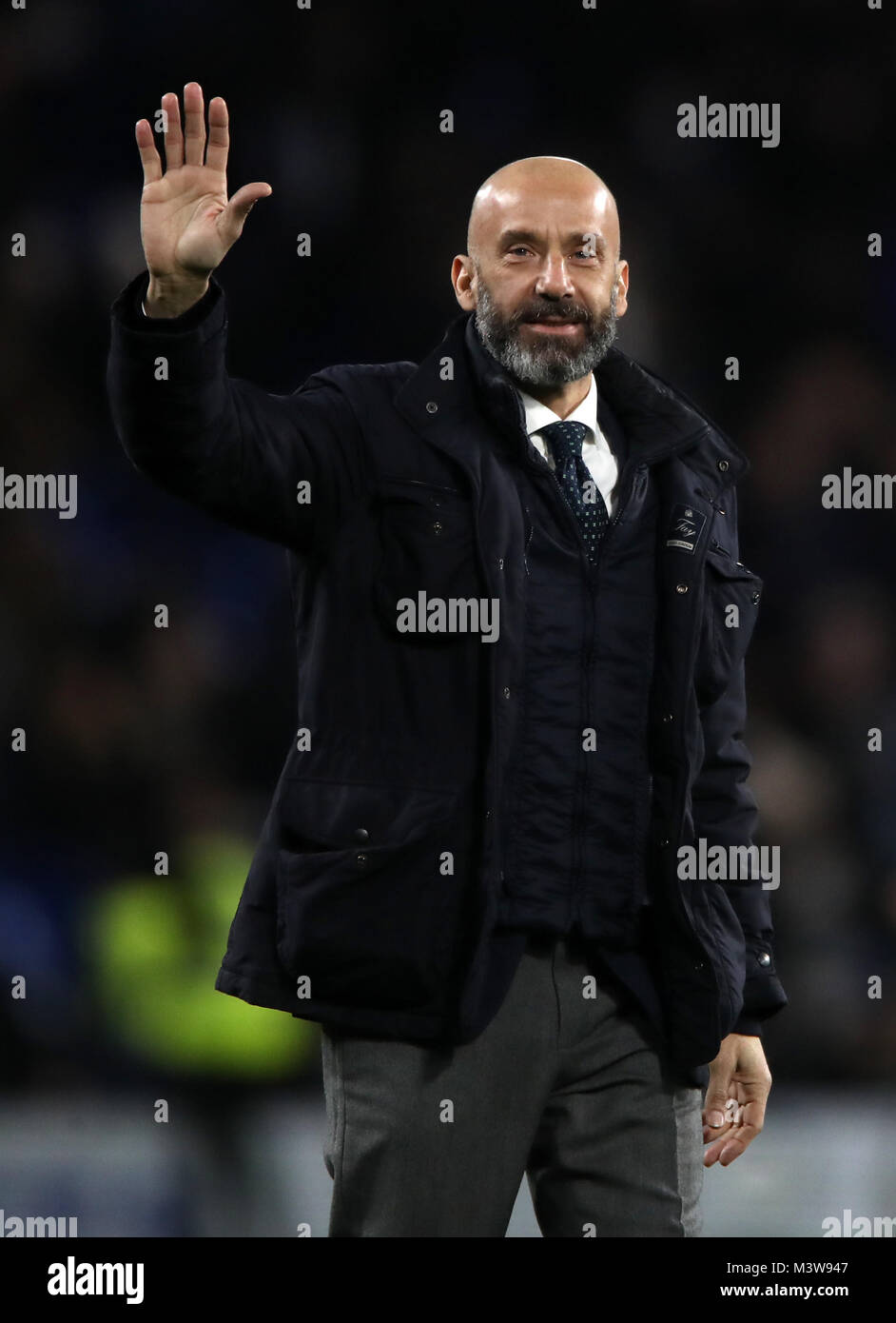 Former Chelsea player Gianluca Vialli during the Premier League match at Stamford Bridge, London. PRESS ASSOCIATION Photo. Picture date: Monday February 12, 2018. See PA story SOCCER Chelsea. Photo credit should read: Nick Potts/PA Wire. RESTRICTIONS: No use with unauthorised audio, video, data, fixture lists, club/league logos or 'live' services. Online in-match use limited to 75 images, no video emulation. No use in betting, games or single club/league/player publications. Stock Photo