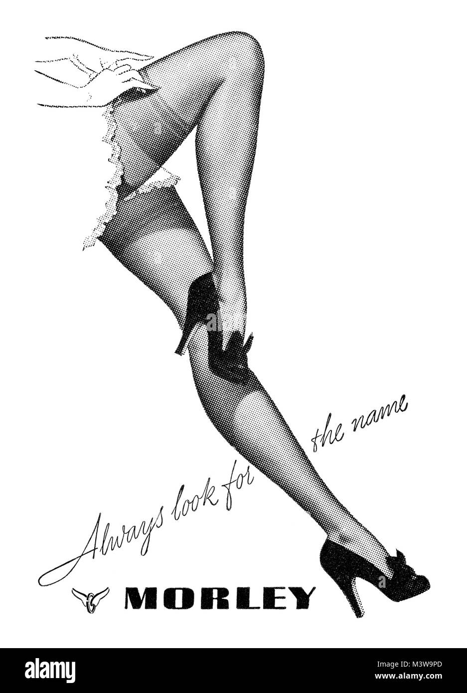 1950 British advertisement for Morley Stockings. Stock Photo