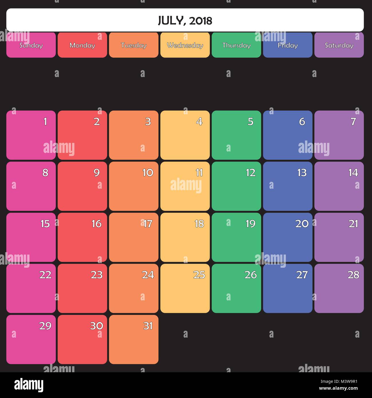 July 2018 Planner Calendar big editable space color day Stock Vector ...