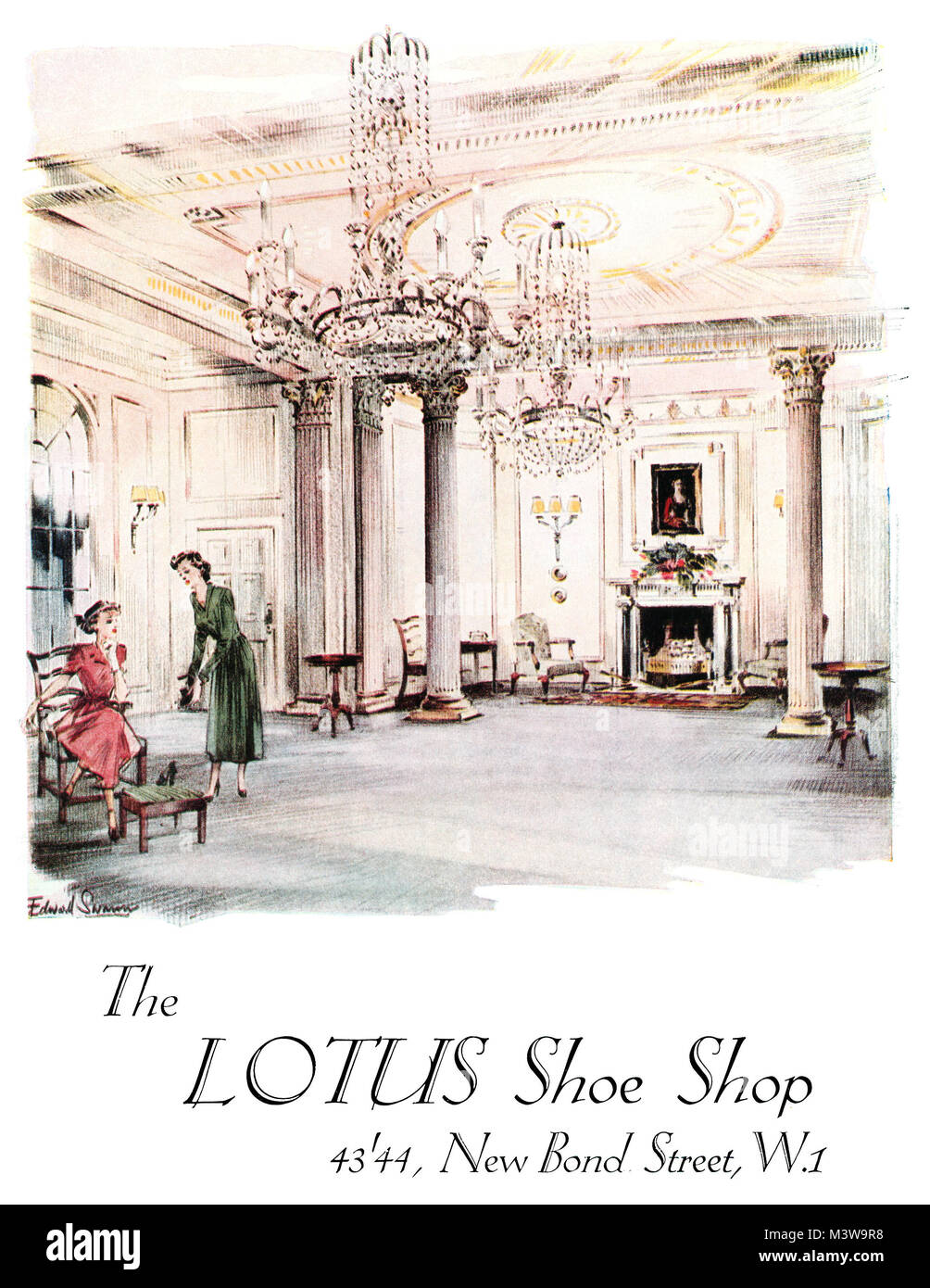 1949 British advertisement for the Lotus Shoe Shop in New Bond Street, London. Stock Photo