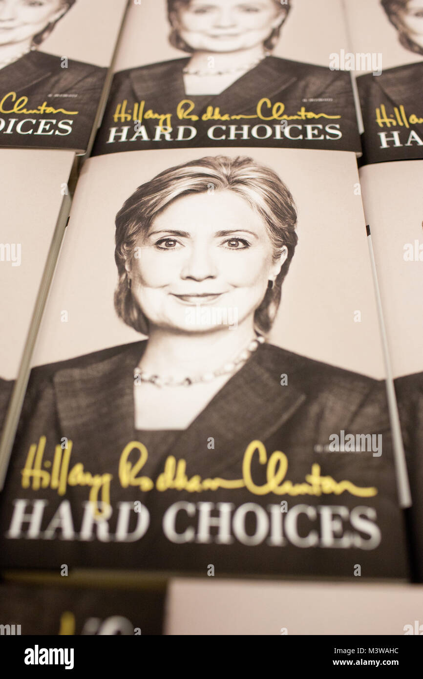 Former United States of America Secretary of State, Senator, and First Lady Hillary Rodham Clinton's book Hard Choices at the Bay and Bloor Indigo location in Toronto, Ontario, Canada on Monday, June 16, 2014. Stock Photo