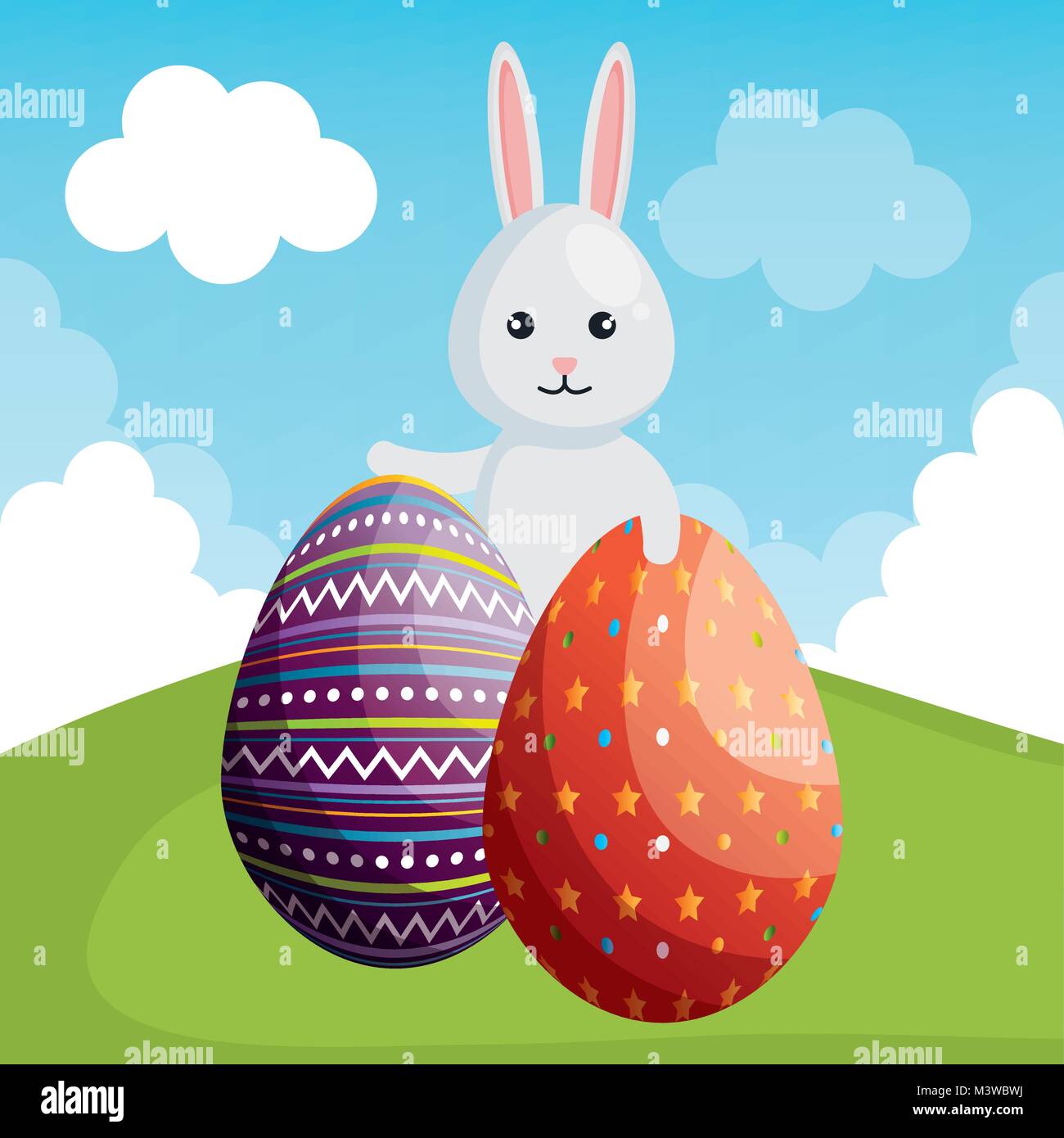 rabbit with eggs painted easter celebration vector illustration design ...