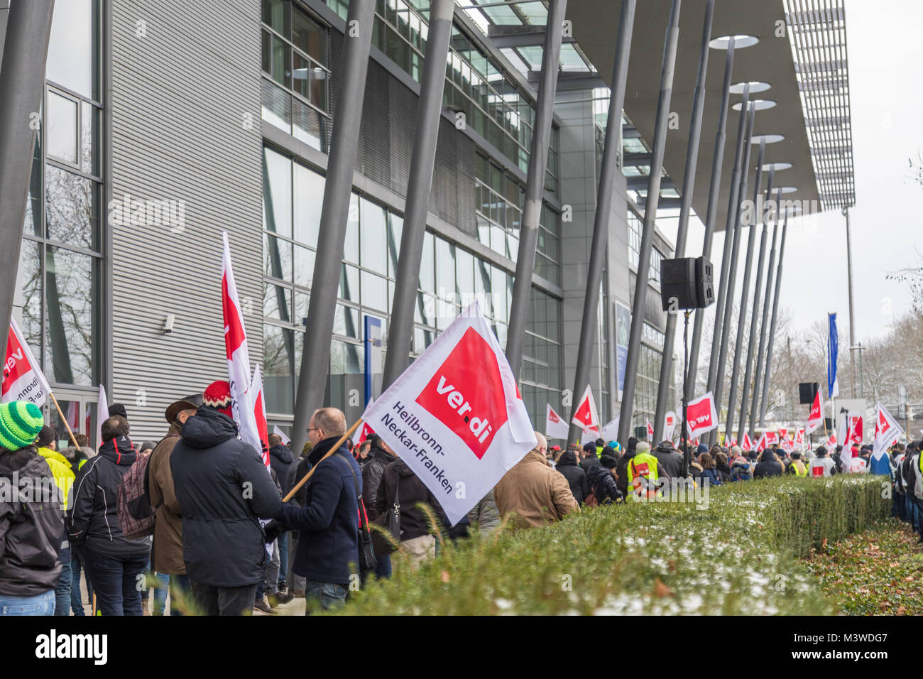 Verdi - Work stoppage and warnstrike, with over regional employees, for more salary at the EnBW facility in Karlsruhe, Germany on 5. feb 2018 Stock Photo