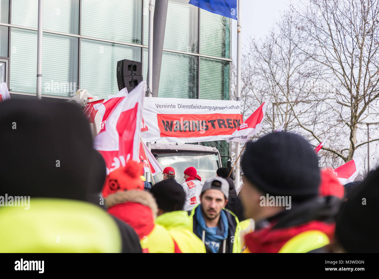 Verdi - Work stoppage and warnstrike, with over regional employees, for more salary at the EnBW facility in Karlsruhe, Germany on 5. feb 2018 Stock Photo