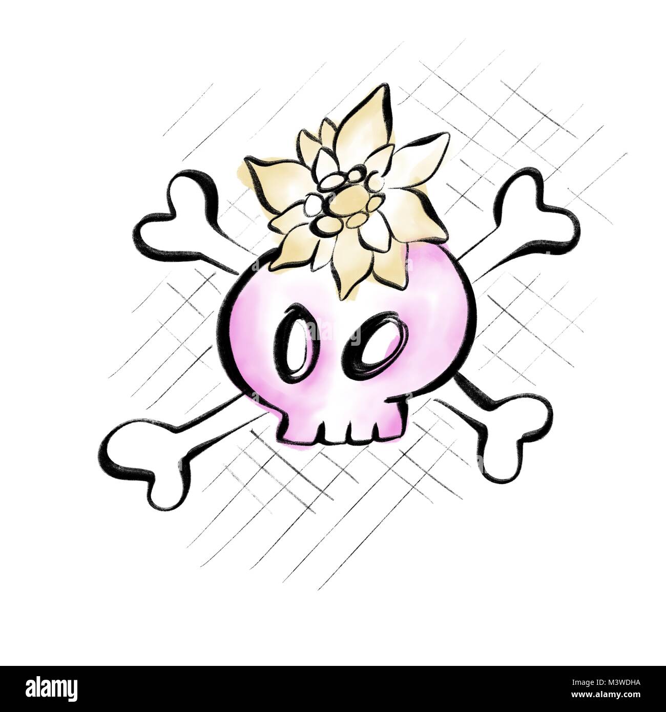 hand drawn illustration of a sweet little skull isolated on white Stock Photo
