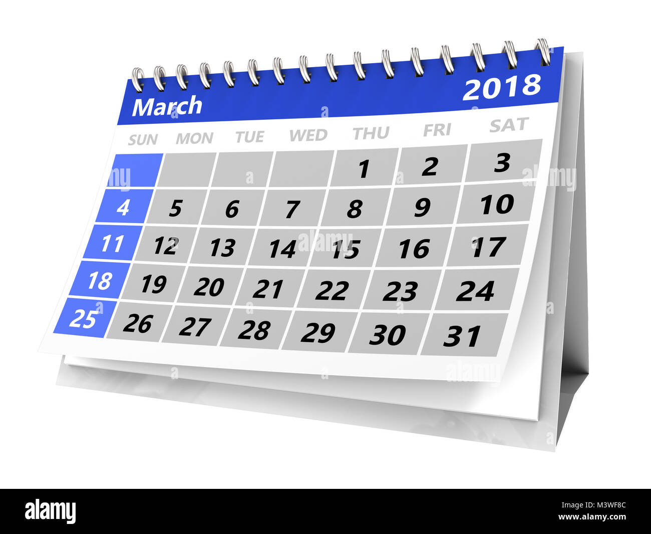 3d illustration of month calendar over white, 2018 march page Stock ...