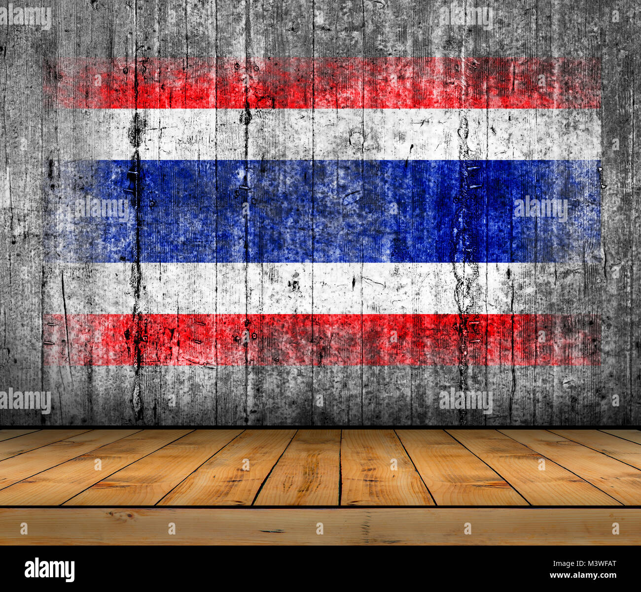 Thailand flag painted on concrete with wooden floor Stock Photo - Alamy