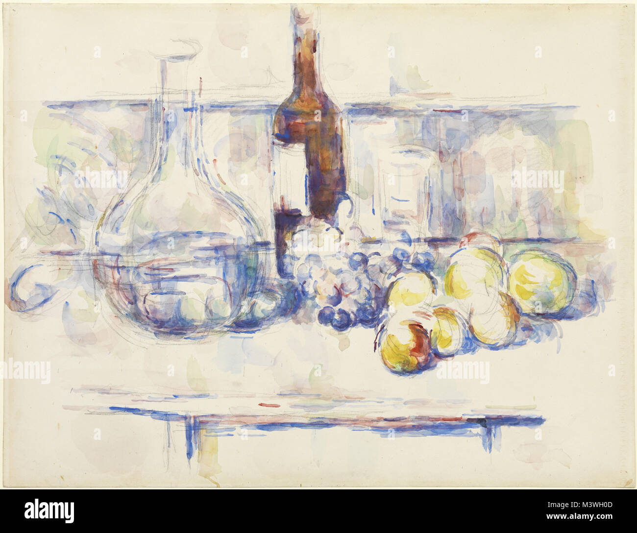 Paul Cézanne, Still Life with Carafe, Bottle, and Fruit, 1906, Stock Photo