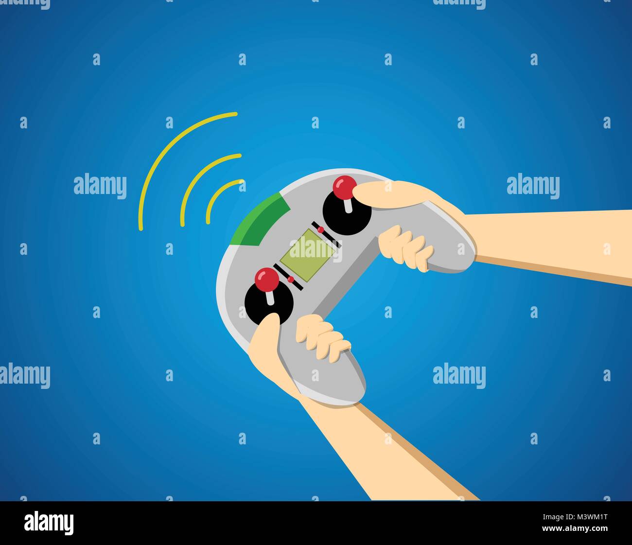 Hand with remote control on gradient background, vector Stock Vector