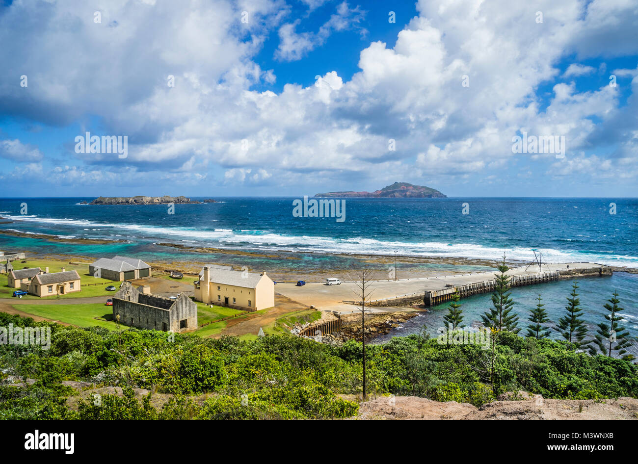 Norfolk Island, Australian external territory, Kingston, view of historic buildings and Kingston Pier from Flagstaff Hill Stock Photo