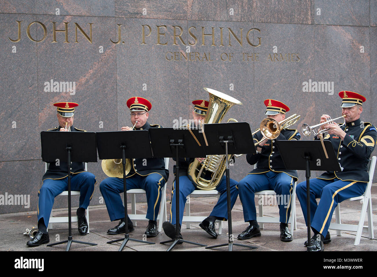 Members of the United States Army Band ‘Pershing’s Own’ perform for the National World War I Memorial groundbreaking ceremony at Pershing Park in Washington, D.C. Nov. 9, 2017. Construction of the memorial is expected to be completed in a year. (DoD photo by EJ Hersom) 171109-D-DB155-003 by DoD News Photos Stock Photo