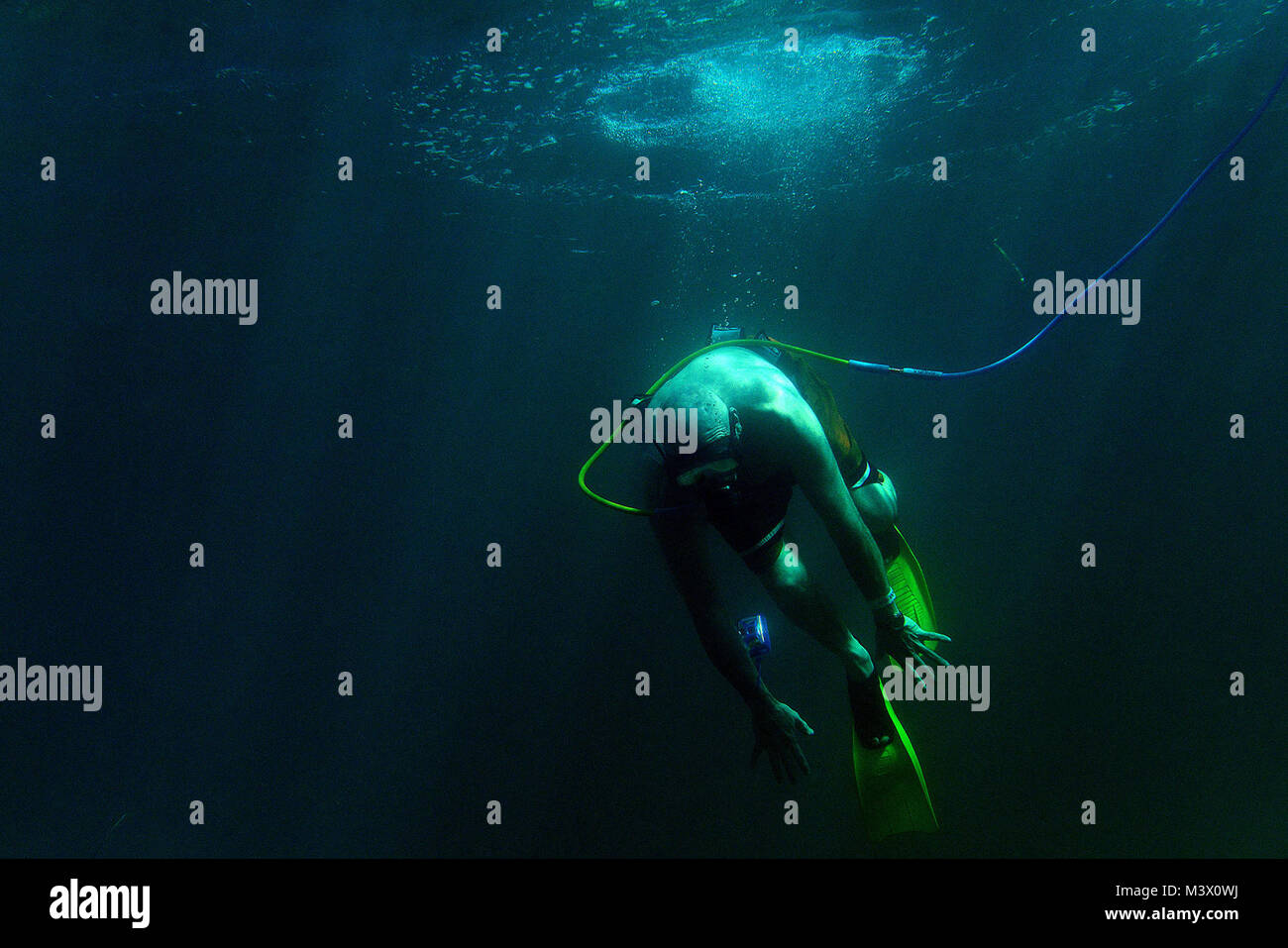 Snuba Roatan Paul Kuntne tries to dive down as he Snuba's for the first time off the ...