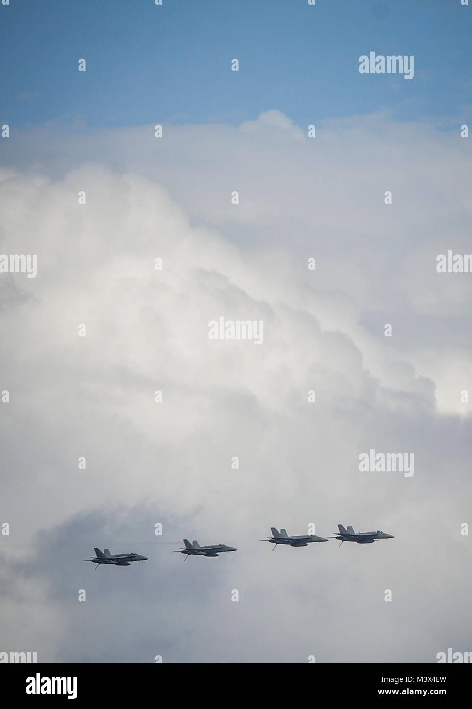 PACIFIC OCEAN (Dec. 1, 2013) Aircraft assigned to Carrier Air Wing 11 perform a fly-by performance for the crew of the aircraft carrier USS Nimitz (CVN 68). Nimitz is transiting the U.S. 3rd Fleet area of responsibility (AOR) after spending eight months deployed to the U.S. 5th, 6th and 7th Fleet AORs. (U.S. Navy photo by Mass Communication Specialist 3rd Class Siobhana R. McEwen/ Released) 131201-N-MX772-498.JPG by USS NIMITZ (CVN 68) Stock Photo