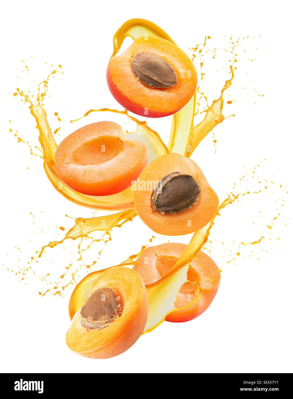 apricots in juice splash isolated on a white background Stock Photo Alamy