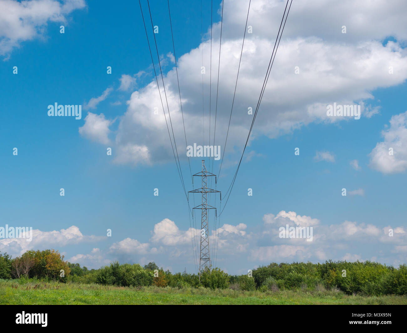 cloudy morning sky and a high-voltage line Stock Photo - Alamy