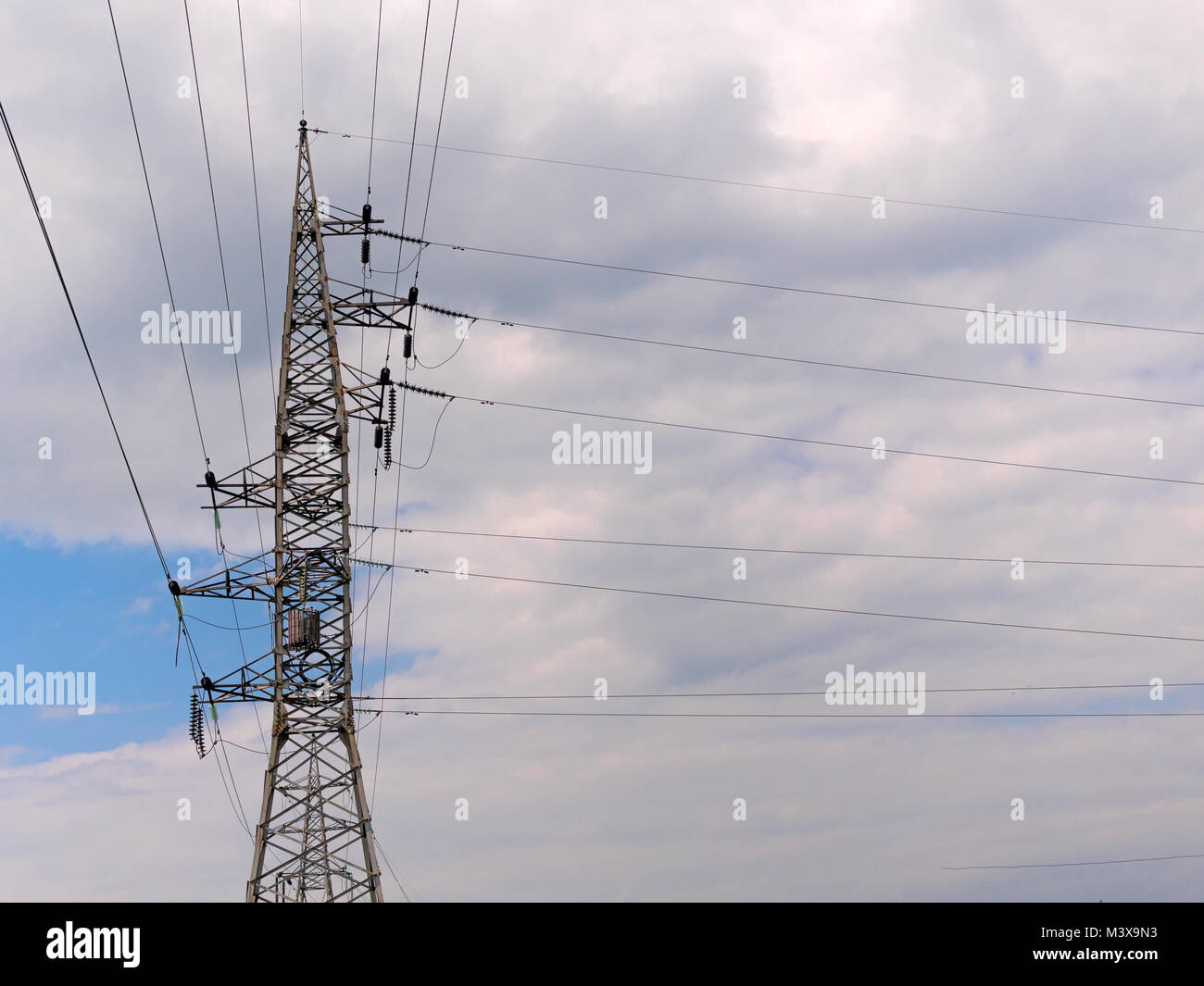 cloudy morning sky and a high-voltage line Stock Photo - Alamy