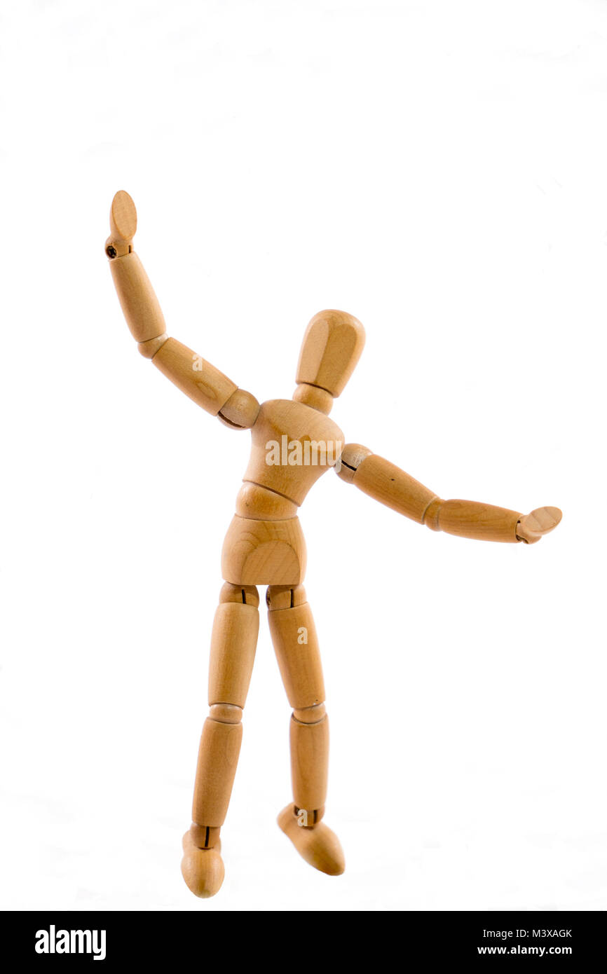 Wooden mannequin happy pose hi-res stock photography and images
